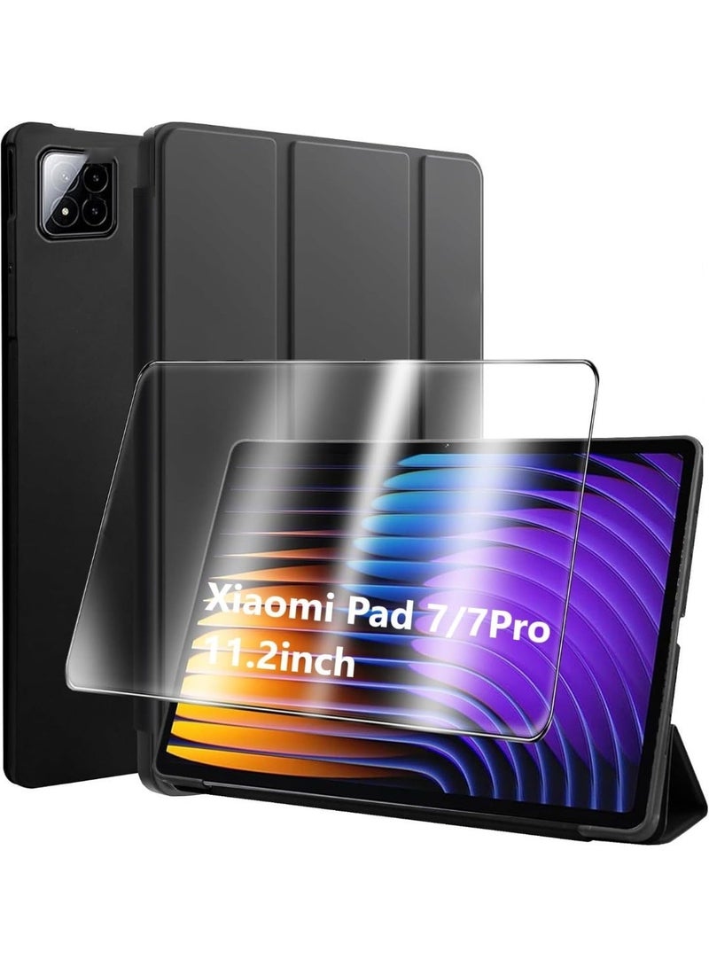 Muzz حافظة مصممة لجهاز Xiaomi Pad 7 / Xiaomi Pad 7 Pro، غطاء لوحي مقاس 11.2 بوصة مع واقي شاشة، حامل قلم، استيقاظ/نوم تلقائي، حماية ضد الصدمات، أسود - Image 1